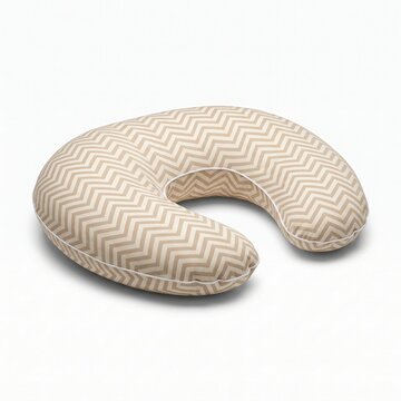A comfortable crescent-shaped nursing pillow with a chevron pattern. 
