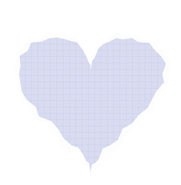 Light purple heart shape made from torn paper with a subtle grid pattern on a dark background for valentine day cards and romantic design projects representing love and affection concepts