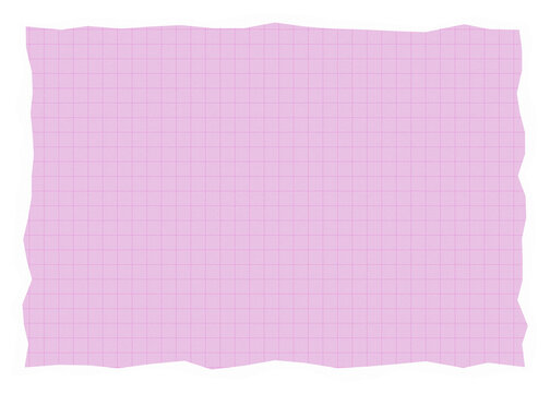 Pink graph paper with grid lines and a rough torn edge texture for creative design projects and math notes on a simple rectangular sheet of paper for education or school work