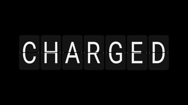 Split-Flap BATTERY to CHARGED Power Status Display Animation on Black Background