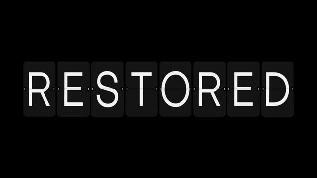 Split-Flap SYSTEM to RESTORED Recovery Status Display Animation on Black Background