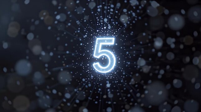 Digital Number Five with Sparkling Light Effects