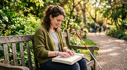 Fototapeta premium Woman sitting alone on park bench thinking, mindfulness and mental wellness concept