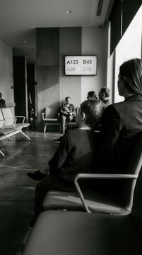 Modern Waiting Area With Digital Display Showing Queue Numbers