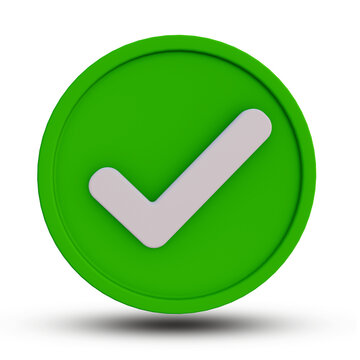 3d green tick button icon png with transparent background