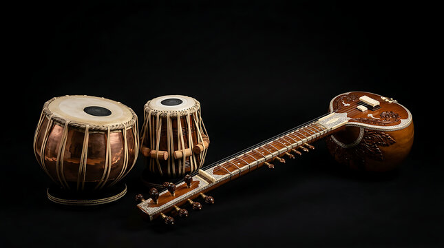 Traditional Indian Musical Instruments on Display.