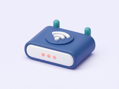 3D stylized blue wireless internet router icon