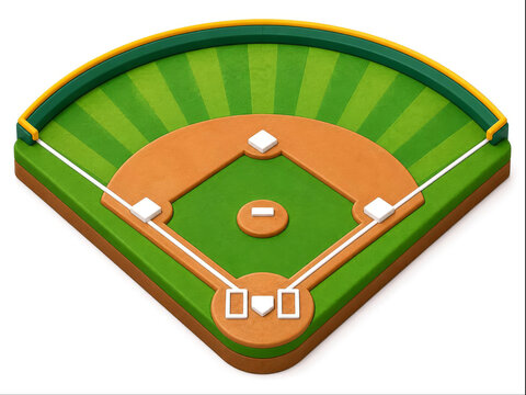 3D Isometric View Illustration of a Toy Style Baseball Field Diamond