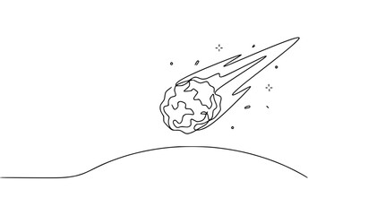Meteorite falling from sky on transparent background, single line art © Atu