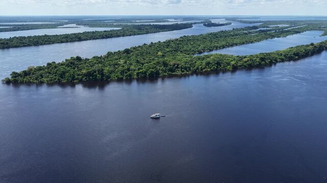 Anavilhanas Archipelago At Novo Airao In Amazonas Brazil. Tropical Rainforest. Nature Skyline. Amazon Ecosystem. Anavilhanas Archipelago In Novo Airao In Amazonas Brazil. Beautiful Islands.