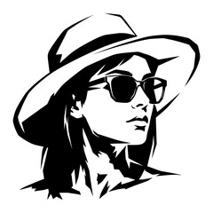 Fototapeta premium Stylish woman wearing sun hat and sunglasses, vector illustration