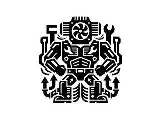 Obraz premium Industrial Robotic Mechanic Glyph Icon. Technology, Engineering, Maintenance, and Repair Robot Symbol.