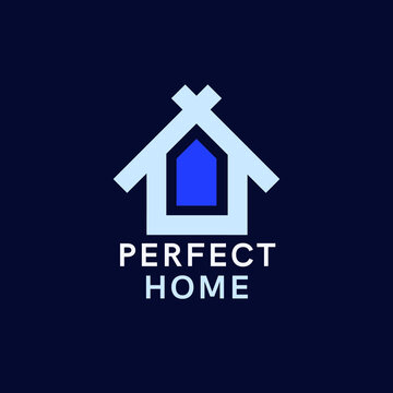 Minimalist home logo with blue square representing perfect dream house design concept