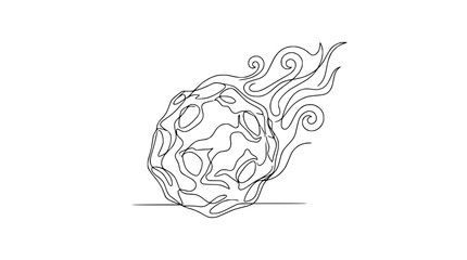 Meteorite with Flames Comet Single Line Drawing Isolated © Lancar