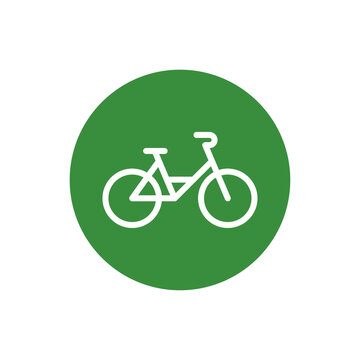 Green Bicycle Icon in Circle, Bike Symbol, Cycling Sign, Bicycle Lane Icon, Editable Vector