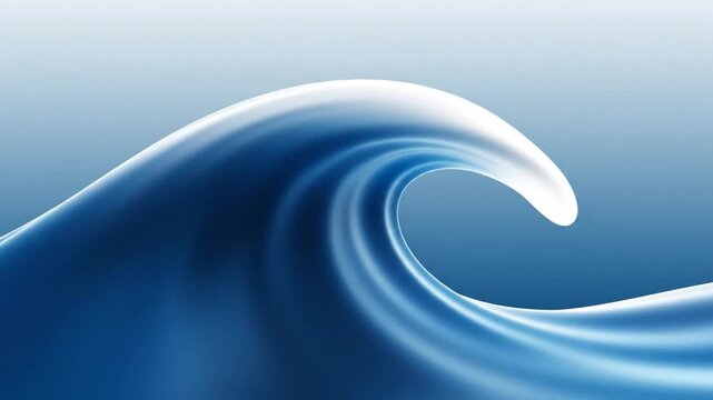 Abstract blue ocean wave curling with smooth white crest on a gradient background