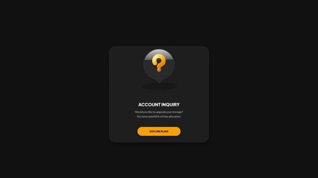 3D Question Mark Icon Storage Upgrade Account Inquiry UI Modal Popup Motion Graphic