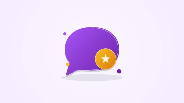 Purple Speech Bubble with Gold Star Animated Icon, 2D Motion Graphic for Favorite Message, Review, and Rating UI Design