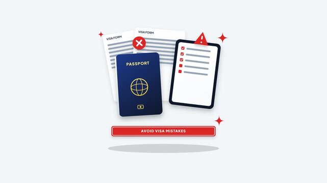 Avoid Visa Mistakes Animated Concept Visual Flat Design Motion Graphic Illustration for Travel Document Error Checklist