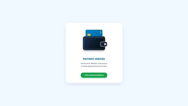 Instant Checkout Digital Wallet Payment Verified Animated UI Card Component for Online Store