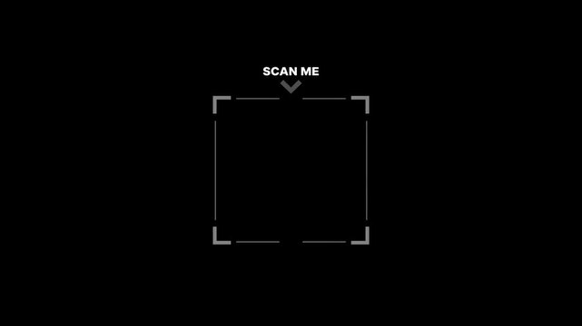 QR Code Scan me label on top with full border frame empty center Animation Black Background White Horizontal 16:9 HD Seamless Loop