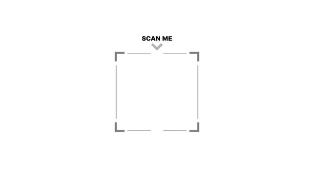 QR Code Scan me label on top with full border frame empty center Animation White Background Black Horizontal 16:9 HD Seamless Loop