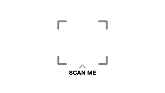 QR Code SCAN ME label on bottom with corner brackets frame empty center Animation White Background Black Horizontal 16:9 HD Seamless Loop