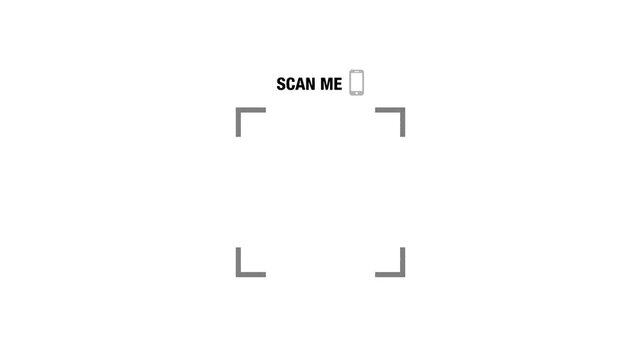 QR Code Scan me with phone icon label with corner brackets empty center Animation White Background Black Horizontal 16:9 HD Seamless Loop