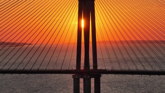 Amazonian Sunset At Manaus In Amazonas Brazil. Sunset Bridge. Boat Sailing. Amazon Black River. Amazonian Sunset In Manaus In Amazonas Brazil. Beautiful Sunset Skyline. Amazon Rainforest.