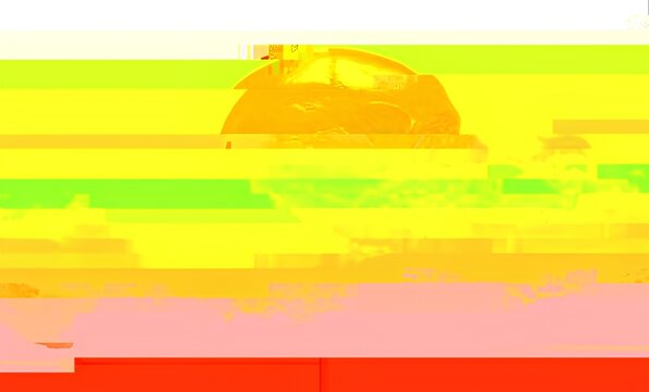 Yellow and lime digital glitch bands with orange signal distortion for cyber visual design.