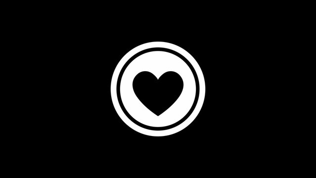 White heart inside a circular border on a solid black background, minimalist symbol for love and social media interaction