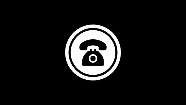 White circular featuring a stylized vintage telephone silhouette on a solid black background, minimalist symbol for communication