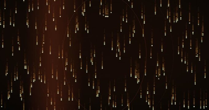 A dense storm of Han ideogram characters falls slowly in an amber terminal-style animation with a center-depth tunnel effect.