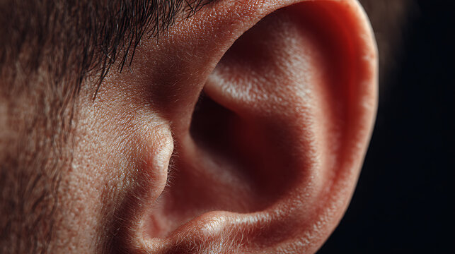 close up of human ear on white