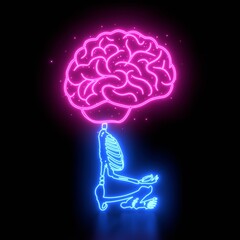 Human brain doing meditation exercise. Medicine, education and science concept. Positive thinking. Good mental health condition. Personal growth and development. Creativity and innovation.