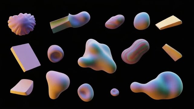 abstract 3d shapes morphing in vibrant fluid motion sequence