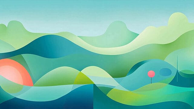 Digital abstract green hills geometric background