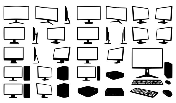 Desktop Computer and Monitor Set &ndash; Blank Screen Technology Vector Collection