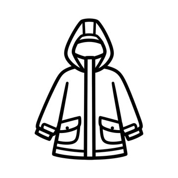 Hooded rain jacket vector icon for protective outdoor clothing