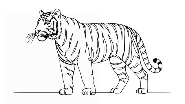 Minimalist Continuous One Line Tiger Drawing in Black and White