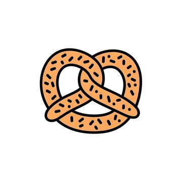 Salty pretzel vector icon in minimalist hand drawn style