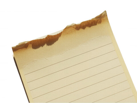 Aged vintage lined paper with burnt edges isolated on transparent background for historical document style projects
