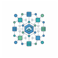 Fototapeta premium Cloud computing and network infrastructure concept with servers and data nodes
