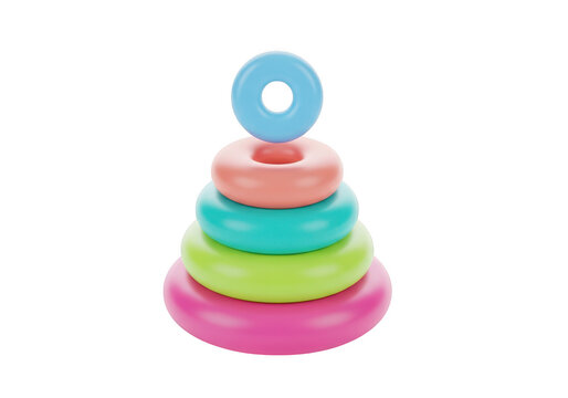 3d icon of stacking ring toy with colorful rings on a transparent background