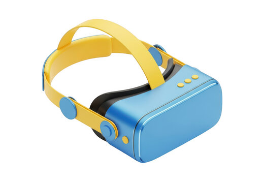 3d icon of blue and yellow virtual reality headset for immersive gaming and entertainment isolated on transparent background