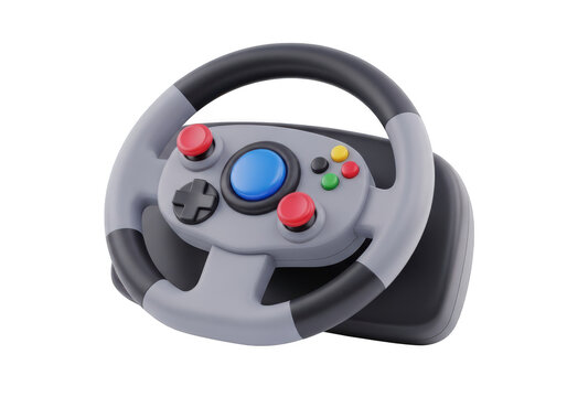 3d icon of a 3d render of a gaming steering wheel controller with buttons and joystick isolated on transparent background