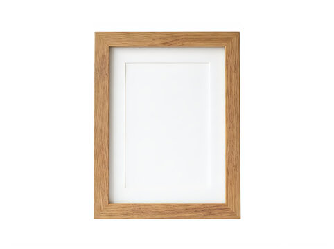 Empty vertical wooden picture frame with white mat board isolated on transparent background