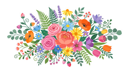 Fototapeta premium Vibrant Spring Flower Bouquet - Floral Design, Botanical Illustration