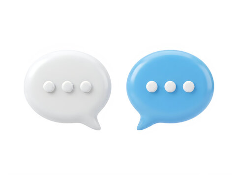 Two 3d speech bubble icons for chat and communication isolated on transparent background