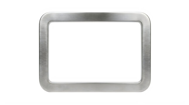 A brushed metal rectangular frame with rounded corners isolated on transparent background